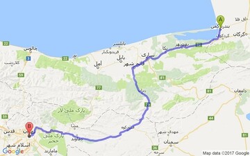 مسیر بندر انزلی به بندر ترکمن