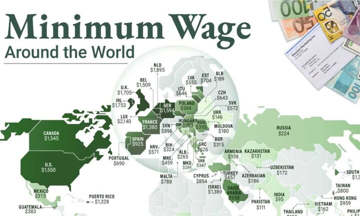حداقل دستمزد ماهانه یک کارگر تمام وقت در کشورهای مختلف چقدر است؟ + اینفوگرافیک