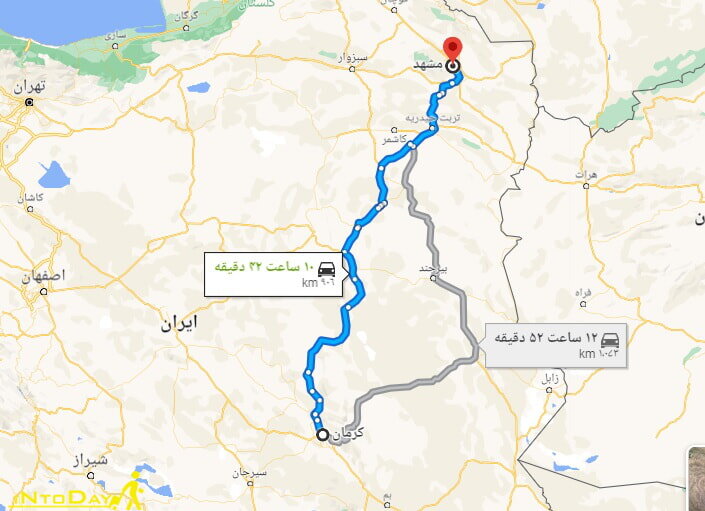 از کرمان تا مشهد با اتوبوس چند ساعت راه است؟