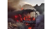 آتش سوزی وحشتناک اتوبوس در جاده تایباد | نجات باورنکردنی مسافران با اقدام به موقع شاگرد اتوبوس