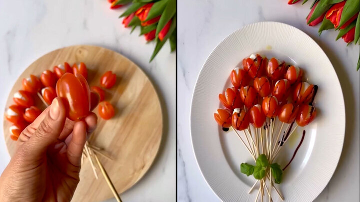 روش تزئین گوجه فرنگی به شکل گل لاله + فیلم