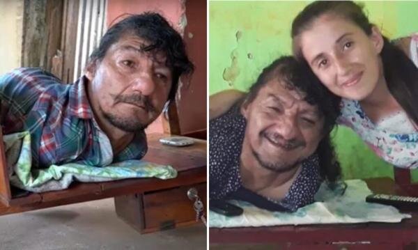 مرد عجیب معلول بدون دست و پا دو دخترش را بزرگ کرد + عکس