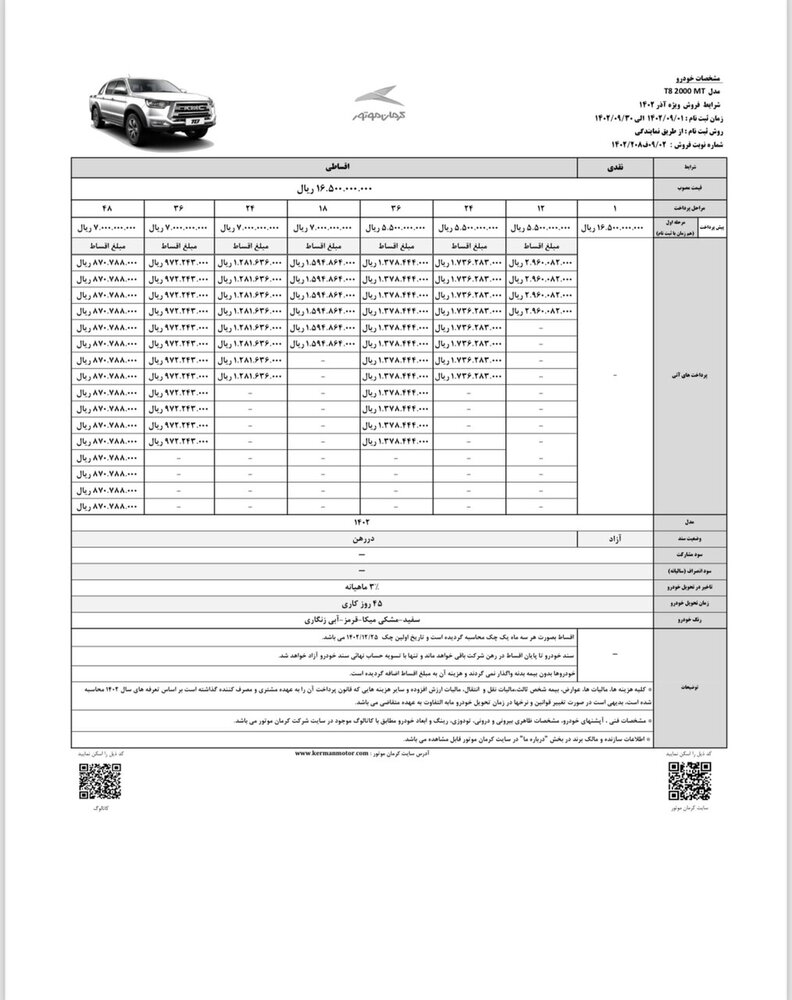  آغاز فروش نقد و اقساطی ۲ خودرو جک J4 و کی ام سی T8 از سوی کرمان موتور ویژه آذر ۱۴۰۲