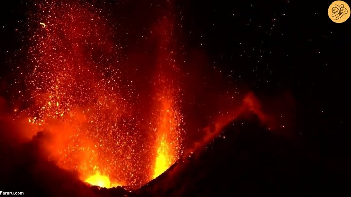 لحظه فعال شدن آتشفشان اتنا در کوه برفی + فیلم