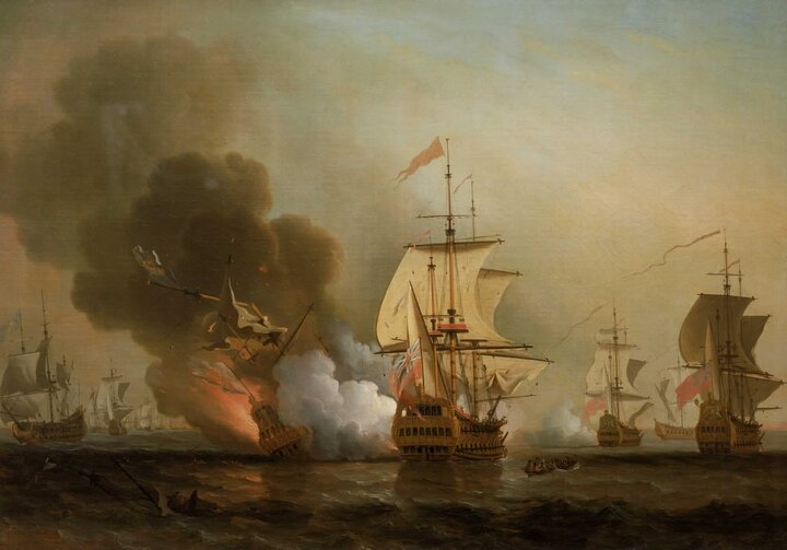 نقاشی از انفجار سن خوزه در هنگام آخرین نبردش با انگلیسی‌ها؛ انفجاری که سن خوزه را غرق کرد