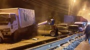 تصادف زنجیره ای وحشتناک در جاده اهر- تبریز به دلیل لغزندگی + فیلم