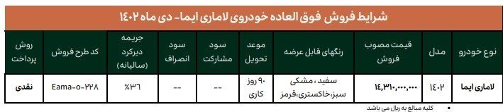 شرایط فروش فوق العاده خودرو لاماری ایما + قیمت