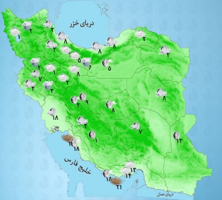 گزارش هواشناسی کشور برای امروز ۲۲ دی ۱۴۰۲ / بارش برف و باران در ۱۹ استان 