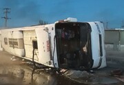 واژگونی وحشتناک یک اتوبوس در محور تبریز - آذرشهر / فیلم