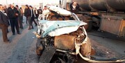 مرگ دلخراش یک زن جوان درپی تصادف ۲۰۶ با کامیون در کمربندی بومهن + فیلم و عکس
