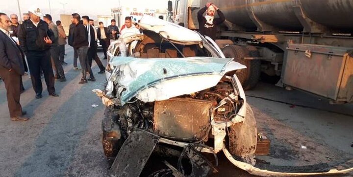 مرگ دلخراش یک زن جوان درپی تصادف ۲۰۶ با کامیون در کمربندی بومهن + فیلم و عکس