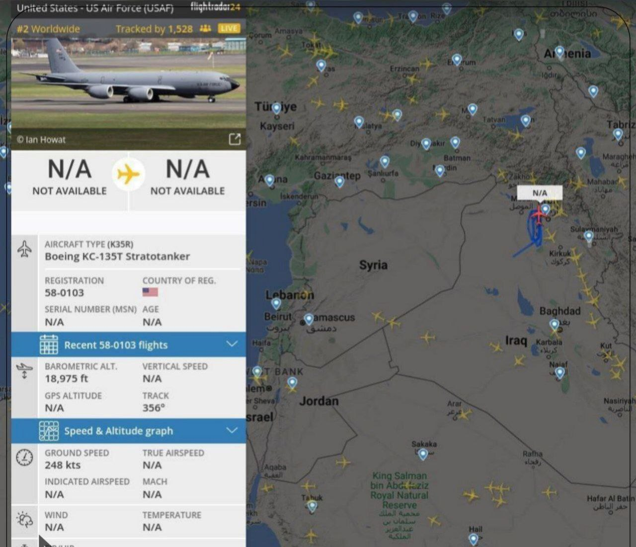 فوری / فعالیت عجیب هواپیمای ارتش آمریکا در نزدیکی مرز ایران