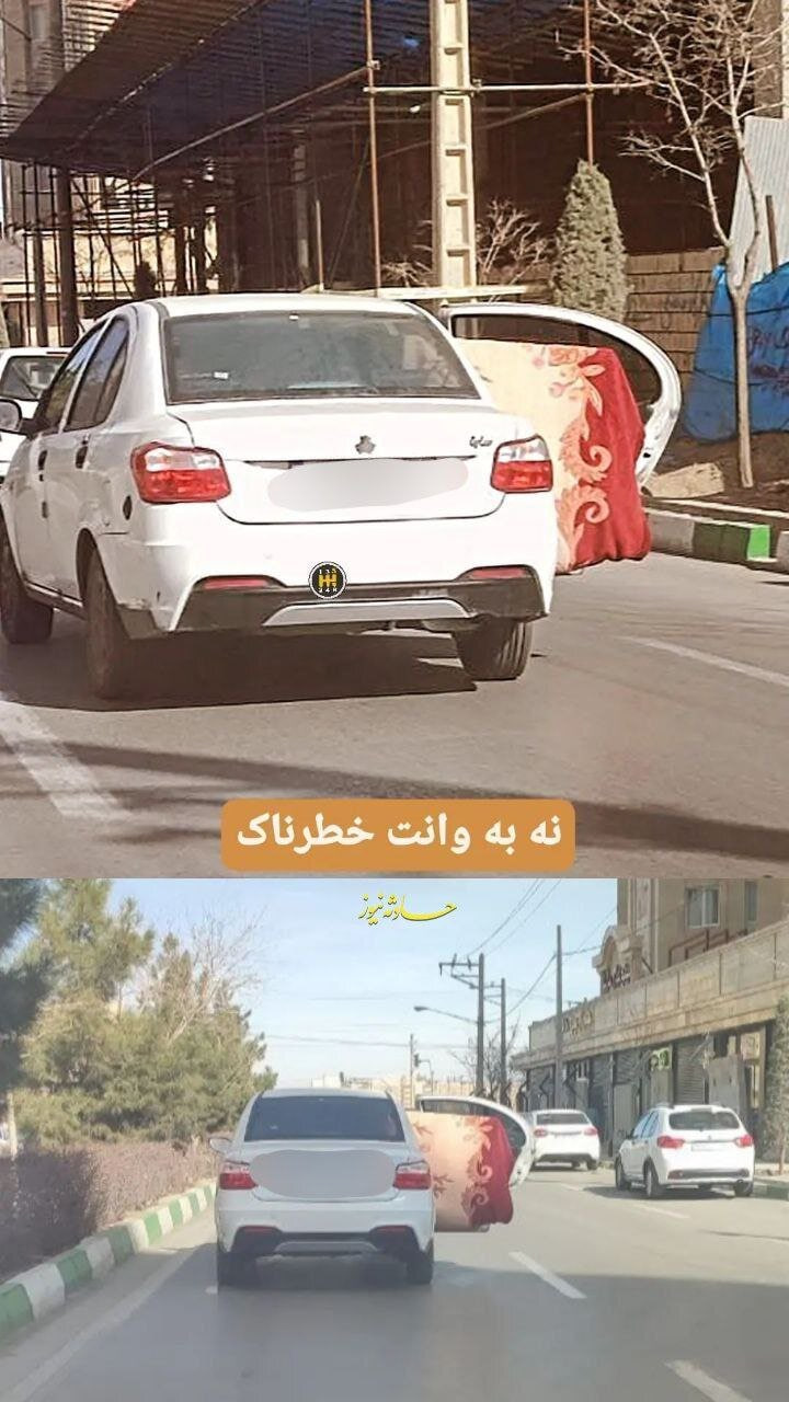 حمل عجیب بار توسط راننده ساینا در خیابان های شهر با درب باز + عکس