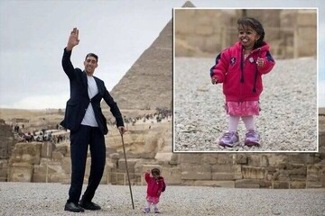 تصاویری جالب از قدبلندترین مرد در کنار کوتاه‌قدترین زن جهان/ فیلم