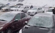 فیلمی از بارش شدید برف در جاده چالوس