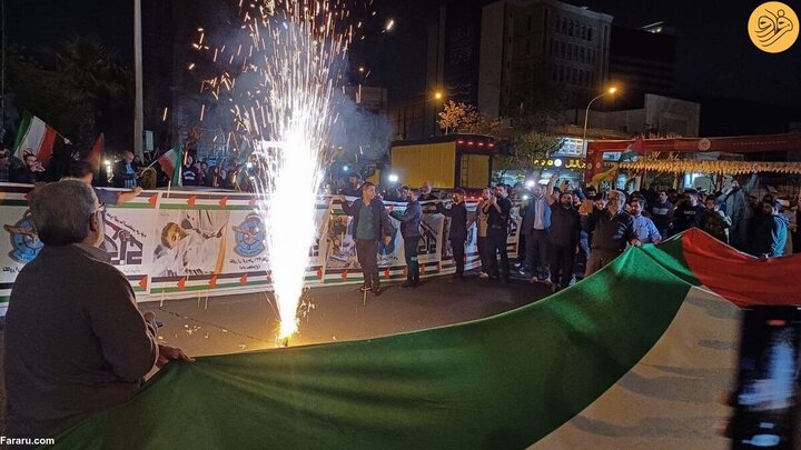 شادی مردم در میدان فلسطین تهران بعد از حمله به اسرائیل + فیلم