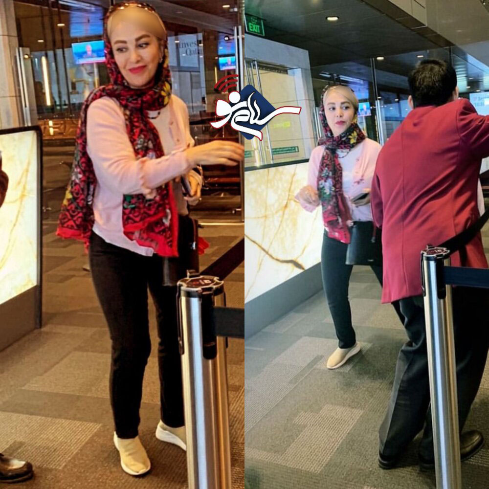 تیپ متفاوت ژیلا صادقی مجری تلویزیون با بلوز و شلوار در فرودگاه + عکس