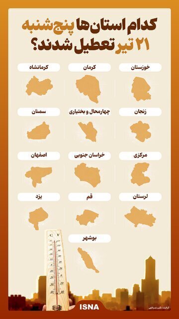 (اینفوگرافیک) کدام استان‌ها پنج‌شنبه ۲۱ تیر تعطیل شدند؟