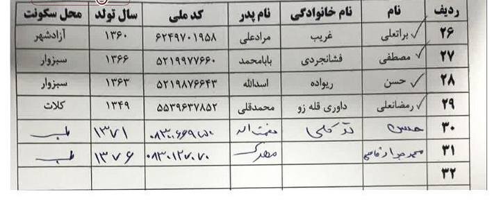 اسامی برخی مصدومان