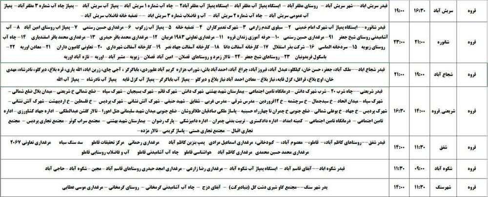 برنامه قطعی برق کردستان روز یکشنبه ۱۱ خرداد + جدول