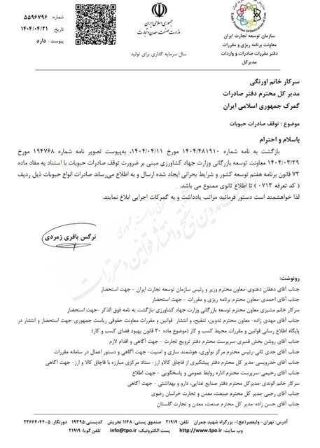  صادرات حبوبات ممنوع شد