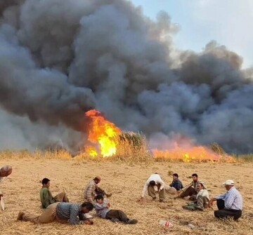 اطفای حریق در تالاب گروس مهاباد