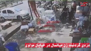 لحظه هولناک سرقت گردنبند یک زن وسط خیابان مولوی تهران در روز روشن + فیلم