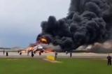 لحظات هولناک آتش گرفتن هواپیما در فرودگاه مسکو
